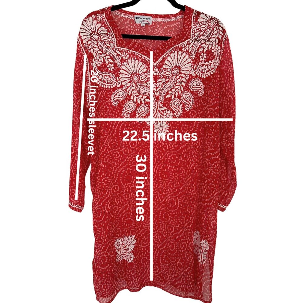 Embroidered Bright Red Kurti - Picture 3 of 5